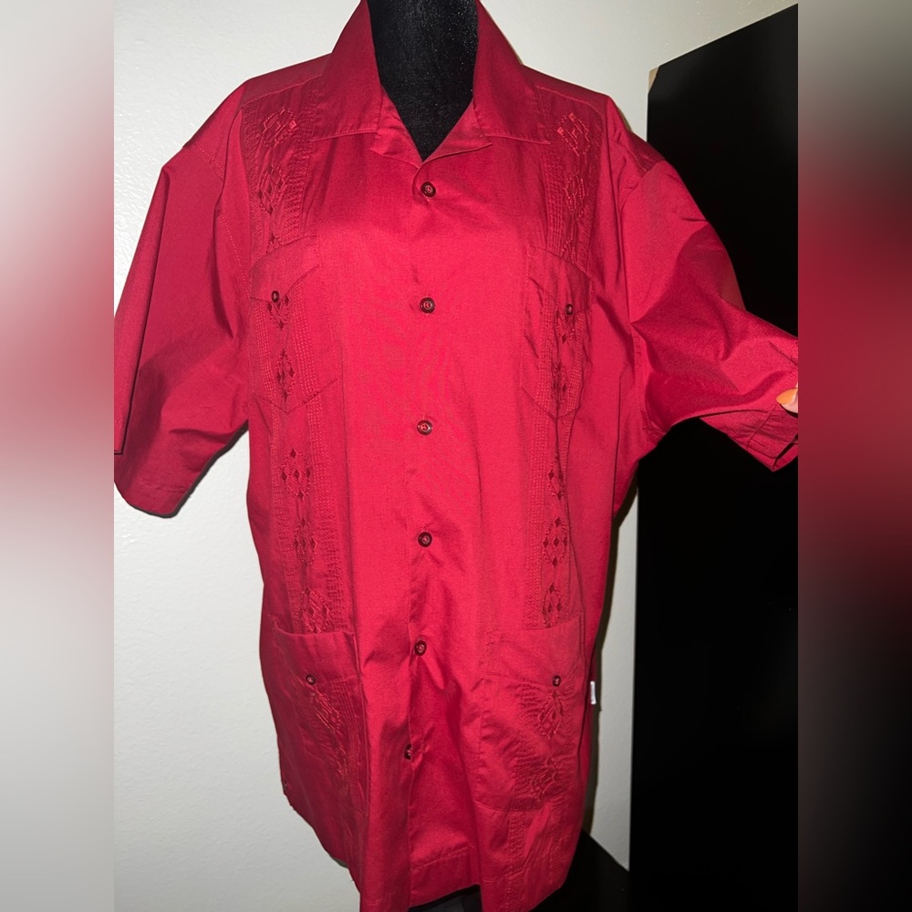 Cubavera Mens XL Tropical Guayabera Short Sleeve Red‎ Button Down Shirt